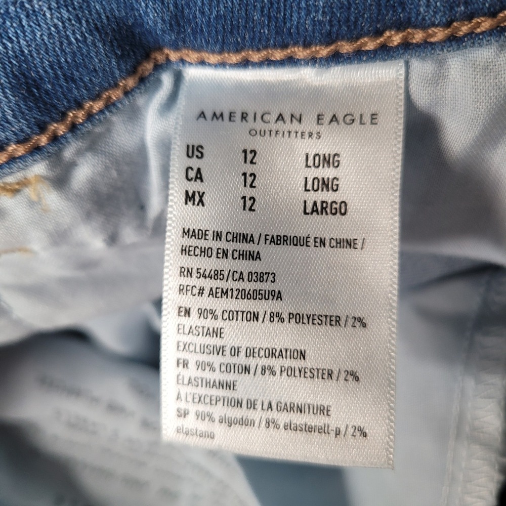 American Eagle Hi-Rise Jegging Next Level Stretch Medium Wash Blue Jeans 12 Long - Picture 4 of 10